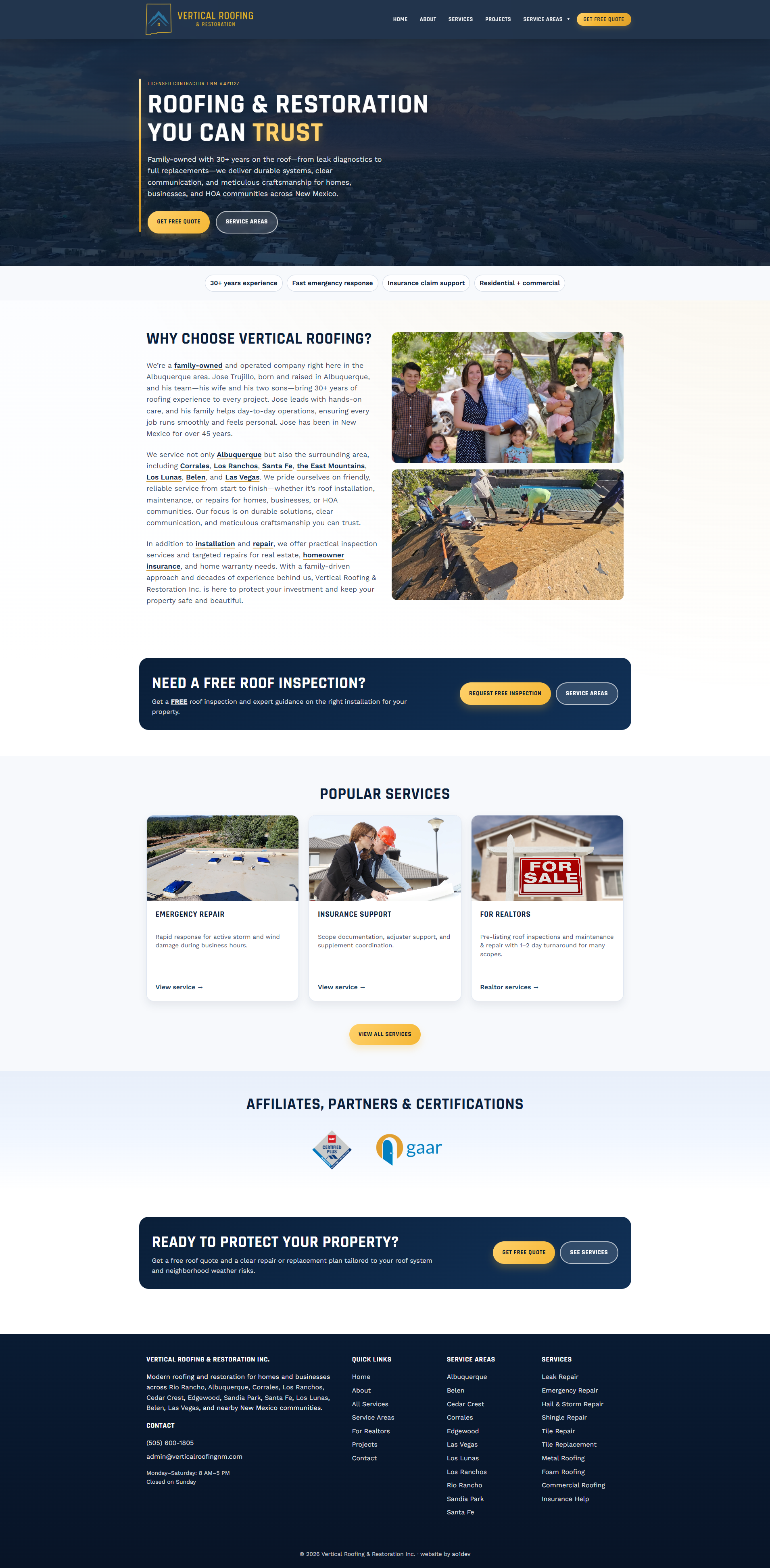 Vertical Roofing & Restoration homepage screenshot
